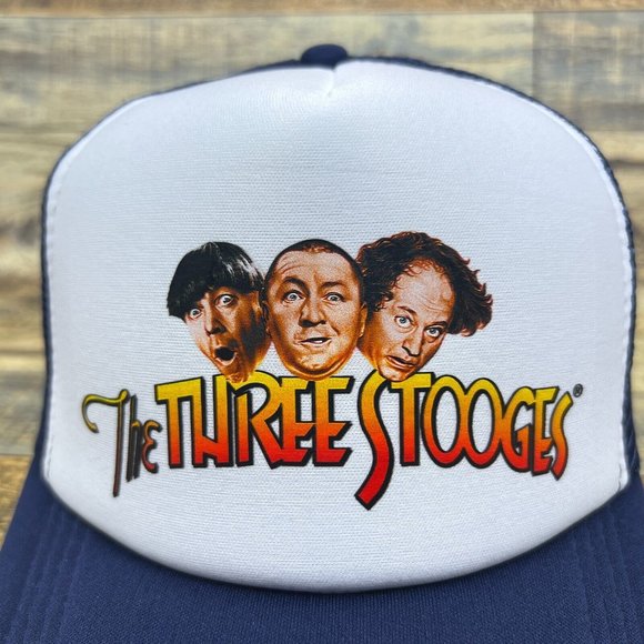 The Three Stooges Mens Trucker Hat Navy Snapback Moe Larry Curly Vintage TV Cap - Picture 2 of 7
